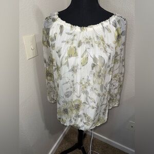 Rosemarine 100% Silk Floral Balloon Hem Blouse Made in Italy- Size Medium